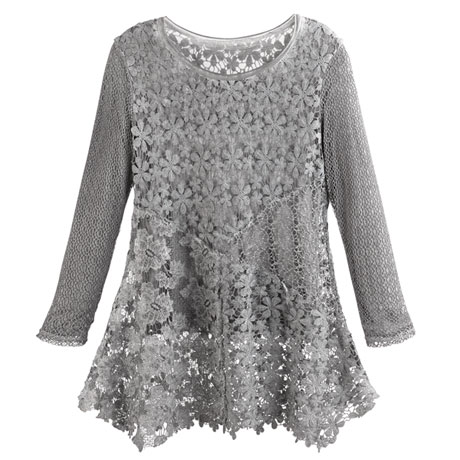Women's Long Sleeved Gray Tunic Top - Plus Sizes Available