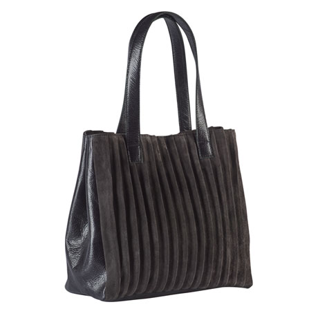 Pleated Suede and Leather Handbag