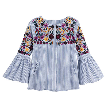 Product image for Floral Embroidered Bell Sleeve Blouse - Plus Sizes Available