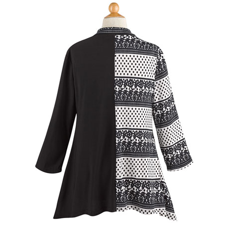 Product image for Black & White Button-Up Travel Tunic Top/Jacket with Pockets