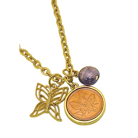 Goldtone Butterfly Coin And Charm Pendant