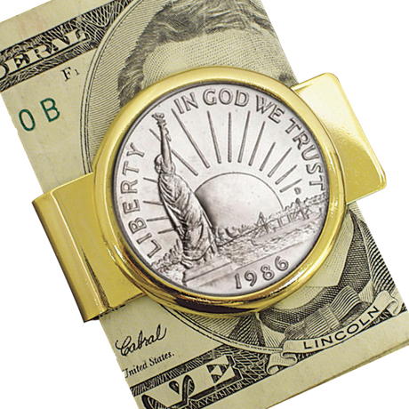 Product image for 1986 Statue Of Liberty Commemorative Half Dollar Coin In Goldtone Money Clip Coin Jewelry