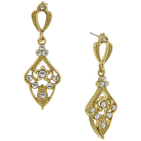 Downton Abbey Gold Tone Crystal Drop Earrings