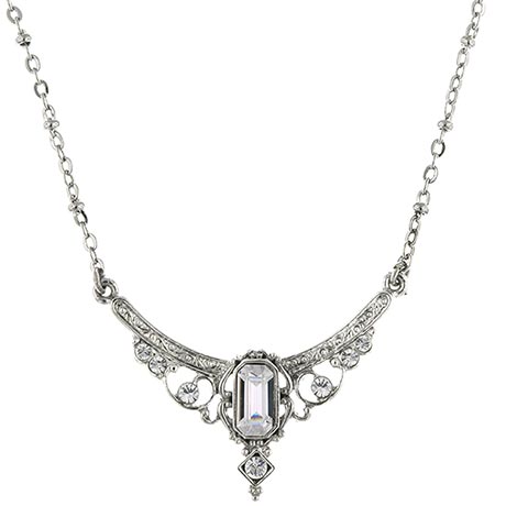 Downton Abbey Silver Tone Crystal Statement Necklace