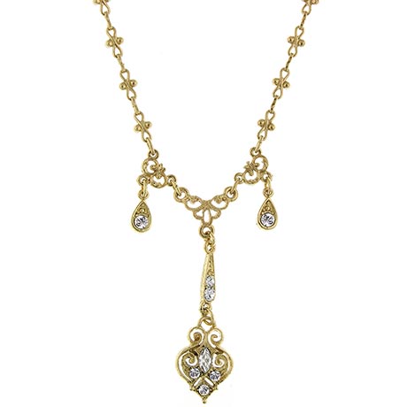 Downton Abbey Gold Tone Triple Drop Crystal Necklace