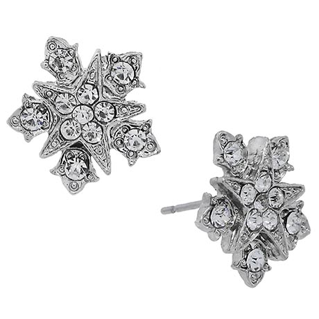 Downton Abbey Silver Tone Starburst Crystal Button Earrings