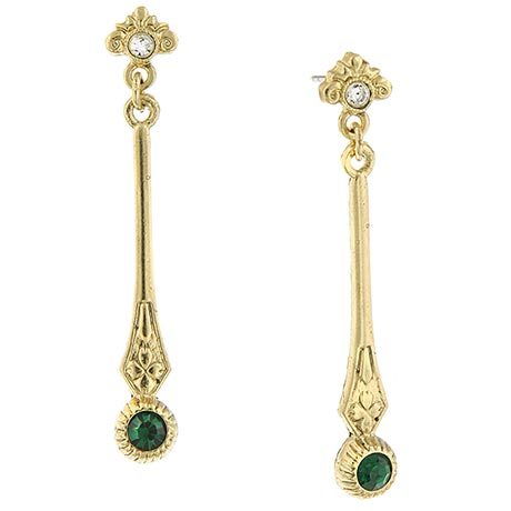 Downton Abbey Gold Tone Emerald Crystal Linear Drop Earrings