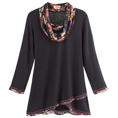 Floral Cowl-Neck Crossover Tunic
