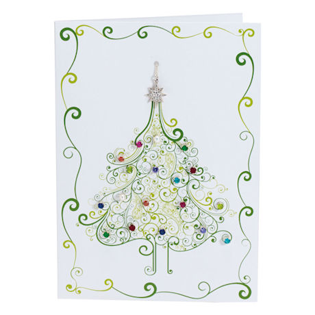 Christmas Tree Crystal and Pearl Earrings & Pendant Card