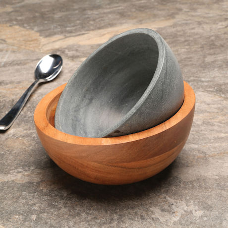 Soapstone and Wood Ice Cream Bowl