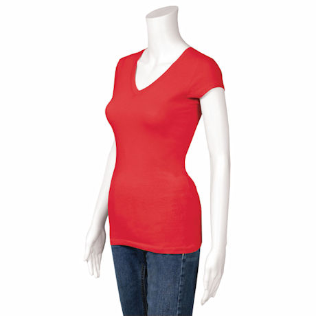 Solid Color V-Neck Blended Ladies-Fit Tagless T-Shirt