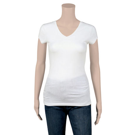 Solid Color V-Neck Blended Ladies-Fit Tagless T-Shirt