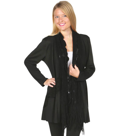 Product image for Attached Scarf and Sweater Long Tunic Jacket