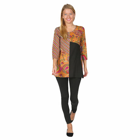 Bright City Lights Long Patchwork Tunic Top
