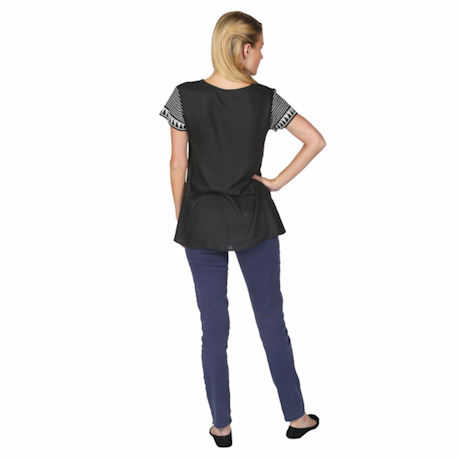 Product image for Long Tunic Top - Geo Embroidered Short Sleeve Blouse