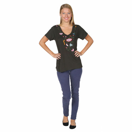 Product image for Knit Hi-Lo Floral Embroidered Tunic Top
