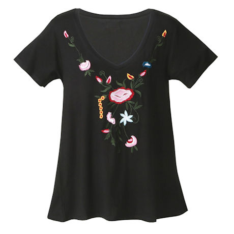 Product image for Knit Hi-Lo Floral Embroidered Tunic Top