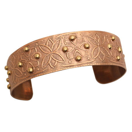 Chic Copper-Washed Cuff Bracelet - Beaded Floral
