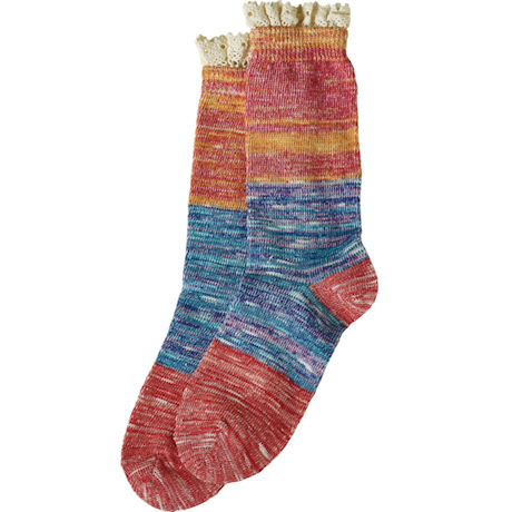 Lace-Topped Space-Dyed Crew Socks