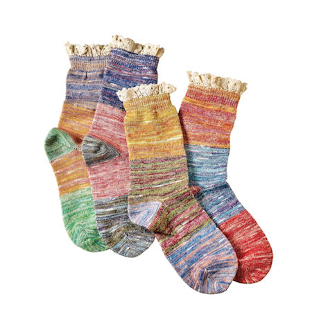 Product image for Lace-Topped Space-Dyed Crew Socks