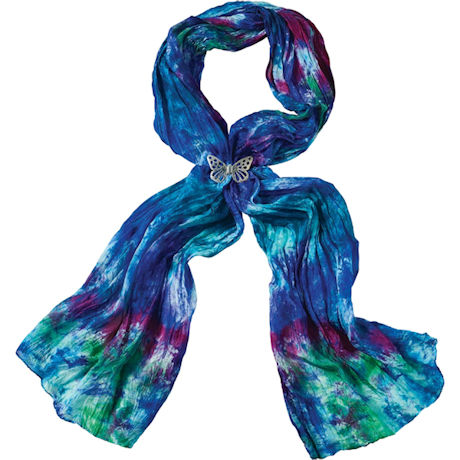 Silk Crinkle Scarf With Pewter Ring