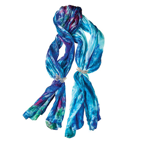 Silk Crinkle Scarf With Pewter Ring