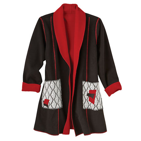 Black/Red Patch-Pocket Combo Fleece Jacket