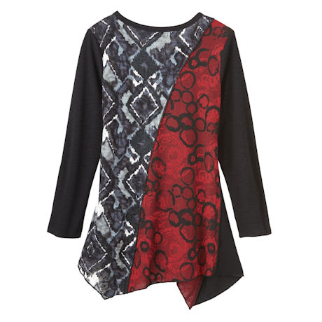 Product image for Long Sleeve Modern Red & Black Print Tunic