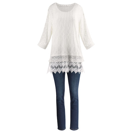 Pointelle Sweater With Lace Extender Set