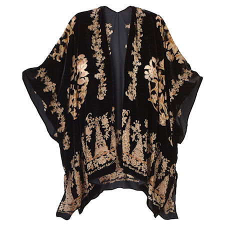 Black/Gold Burnout Velvet Kimono