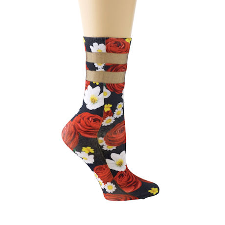 Mesh Stripe Floral Socks