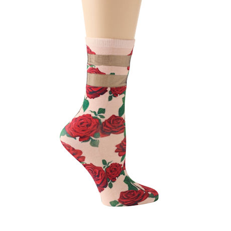 Mesh Stripe Floral Socks