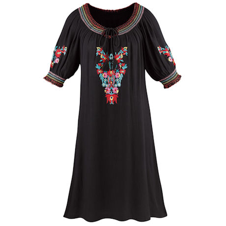 Colorful Embroidered Gauze Peasant Dress