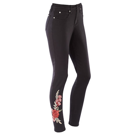 Straight Leg Tummy-Support Embroidered Jeans