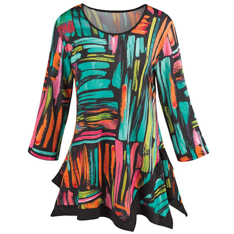 Colors Connected Print Tunic Top - Scoop Neckline 3/4 Sleeves