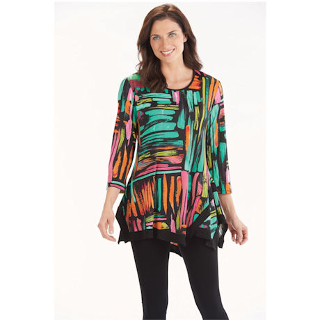 Colors Connected Print Tunic Top - Scoop Neckline 3/4 Sleeves