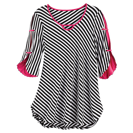 Black & White Ava Stripe Top - Keyhole Neckline