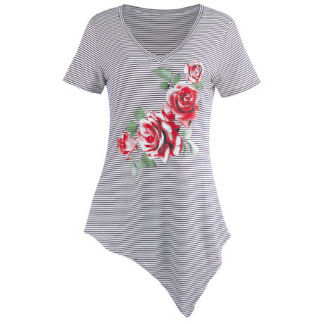 Kendall V-Neck Top With Rose Applique