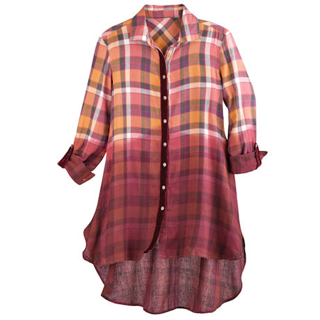 Ombr&#233; Plaid Button-Front Tunic