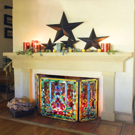 Product image for Handcrafted Stained Glass Fireplace Screen