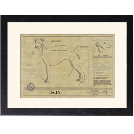 Personalized Framed Dog Breed Architectural Renderings - Greyhound