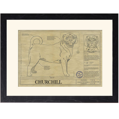 Personalized Framed Dog Breed Architectural Renderings - Puggle