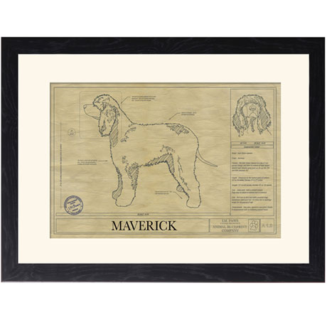 Personalized Framed Dog Breed Architectural Renderings -Irish Water Spaniel