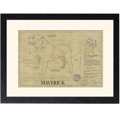 Personalized Framed Dog Breed Architectural Renderings -Olde English Bulldogge