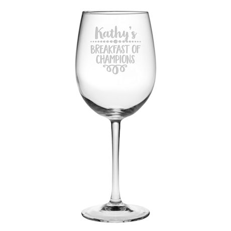 Personalized 'Breakfast of Champions' Stemmed Wine Glass