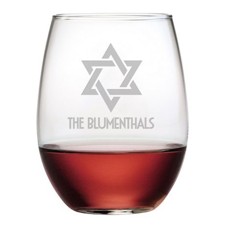 Personalized Star of David Stemless Wine Glasses and Slate Cheese Board Set