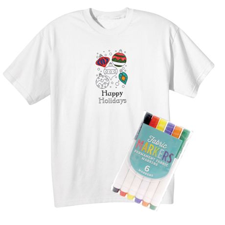 Children's Color Your Own Holiday Ornaments T-Shirt & Markers Set