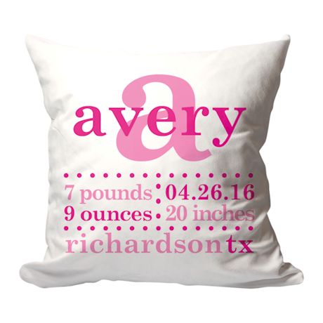 Personalized Pink Birth Announcement Pillow