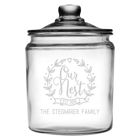 Personalized 'Our Nest' Glass Cookie Jar