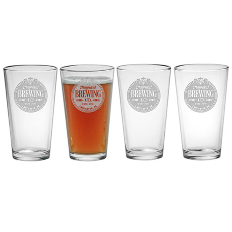 Personalized Wheat & Hops Brewing Set of 4 Pint Glasses